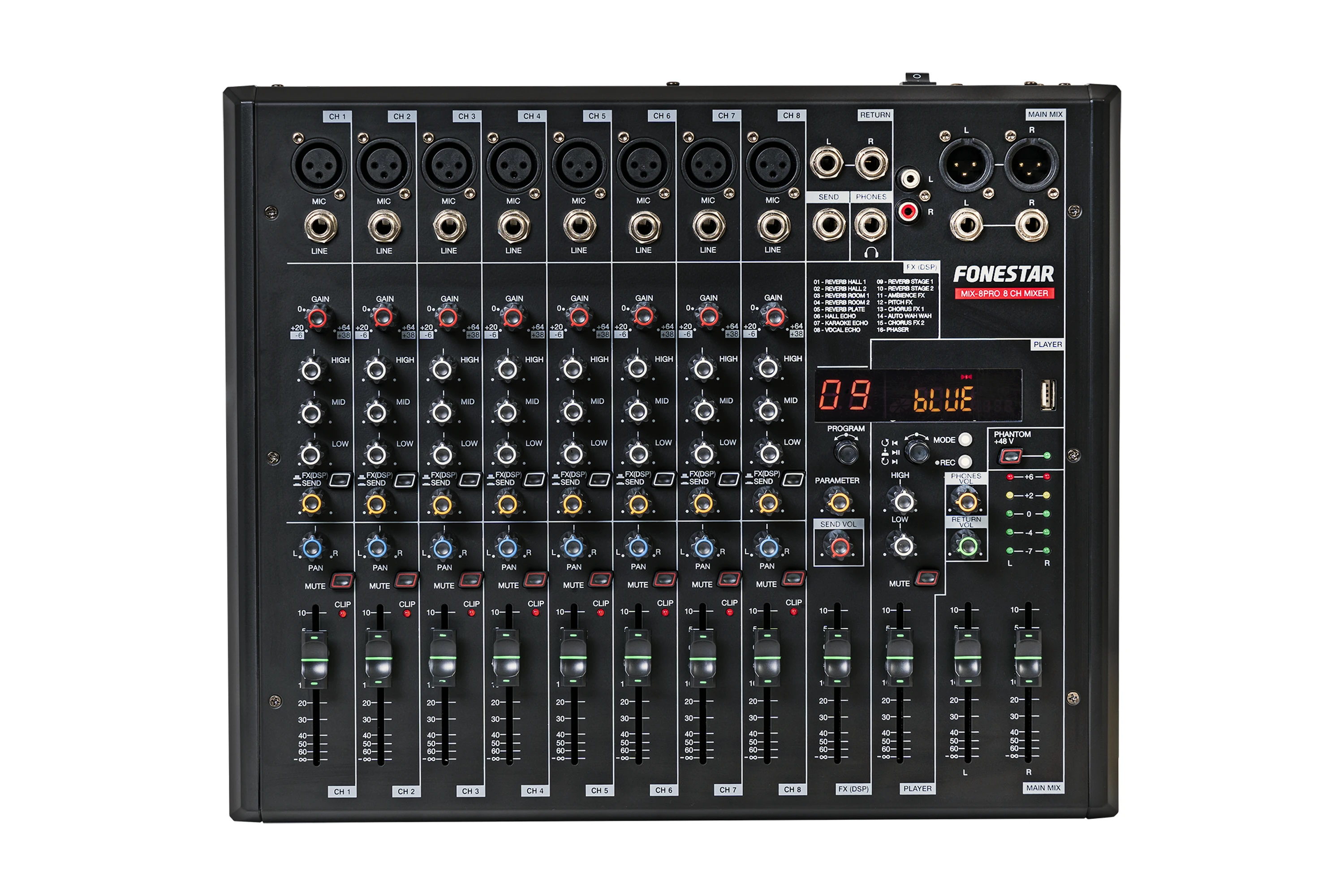 Bộ trộn âm thanh chuyên nghiệp 8 kênh FONESTAR MIX-8PRO